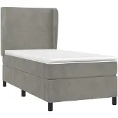 Syfax Cama box spring con colchón terciopelo gris claro 100x200 cm