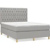 Syfax Cama box spring con colchón tela gris claro 140x190 cm