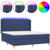 Syfax Cama box spring colchón y luces LED tela azul 160x200 cm