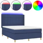 Syfax Cama box spring colchón y luces LED tela azul 140x190 cm