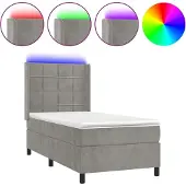 Syfax Cama box spring colchón y LED terciopelo gris claro 90x200 cm