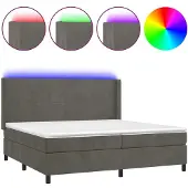 Syfax Cama box spring colchón y LED terciopelo gris oscuro 200x200 cm