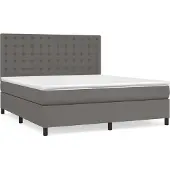 Syfax Cama box spring con colchón cuero sintético gris 160x200 cm