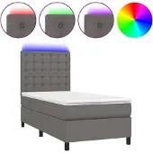 Syfax Cama box spring y colchón LED cuero sintético gris 90x200 cm