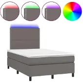 Syfax Cama box spring colchón y LED cuero sintético gris 120x200 cm