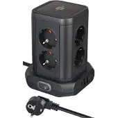 Brennenstuhl 1153560010: Torre de enchufes , 8 tomas, con 2 puertos USB-A y 1 puerto USB-C, color negro