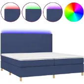 Syfax Cama box spring colchón y luces LED tela azul 200x200 cm