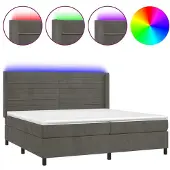 Syfax Cama box spring colchón y LED terciopelo gris oscuro 200x200 cm