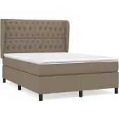 Syfax Cama box spring con colchón tela gris taupe 140x190 cm
