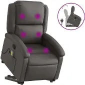 Sonstiges Sillón reclinable de masaje elevable cuero auténtico gris
