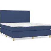 Syfax Cama box spring con colchón tela azul 180x200 cm