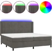 Syfax Cama box spring colchón y LED terciopelo gris oscuro 200x200 cm