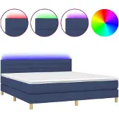 Syfax Cama box spring con colchón y LED tela azul 160x200 cm