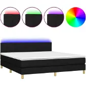 Syfax Cama box spring con colchón LED tela negro 180x200 cm