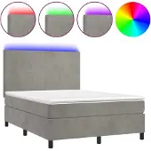 Syfax Cama box spring colchón y LED terciopelo gris claro 140x200 cm