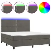 Syfax Cama box spring colchón y LED terciopelo gris oscuro 180x200 cm