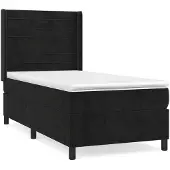 Syfax Cama box spring con colchón terciopelo negro 90x200 cm