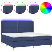 Syfax Cama box spring colchón y luces LED tela azul 200x200 cm