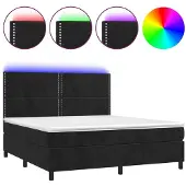 Syfax Cama box spring colchón y LED terciopelo negro 180x200 cm