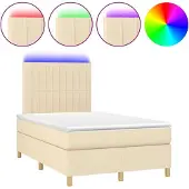 Syfax Cama box spring con colchón y LED tela crema 120x200 cm