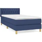 Syfax Cama box spring con colchón tela azul 90x190 cm