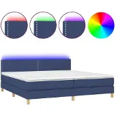 Syfax Cama box spring con colchón y LED tela azul 200x200 cm