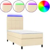 Syfax Cama box spring colchón y luces LED tela crema 80x200 cm