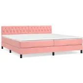 Syfax Cama box spring con colchón terciopelo rosa 200x200 cm