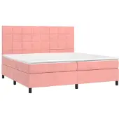 Syfax Cama box spring con colchón terciopelo rosa 200x200 cm