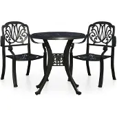 Syfax Mesa y sillas de bistró 3 piezas aluminio fundido negro