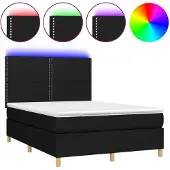 Syfax Cama box spring colchón y luces LED tela negro 140x200 cm