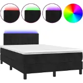 Syfax Cama box spring colchón y LED terciopelo negro 120x200 cm