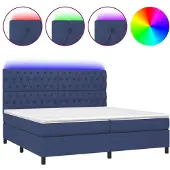 Syfax Cama box spring colchón y luces LED tela azul 200x200 cm