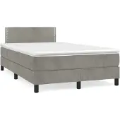 Syfax Cama box spring con colchón terciopelo gris claro 120x200 cm