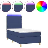 Syfax Cama box spring colchón y luces LED tela azul 90x190 cm
