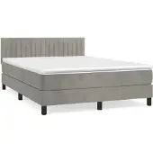 Syfax Cama box spring con colchón terciopelo gris claro 140x200 cm