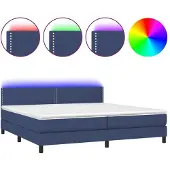 Syfax Cama box spring colchón y luces LED tela azul 200x200 cm