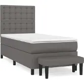 Syfax Cama box spring con colchón cuero sintético gris 80x200 cm