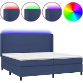 Syfax Cama box spring colchón y luces LED tela azul 200x200 cm