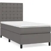 Syfax Cama box spring con colchón cuero sintético gris 80x200 cm