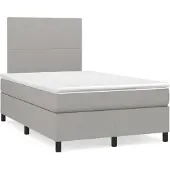 Syfax Cama box spring con colchón tela gris claro 120x200 cm