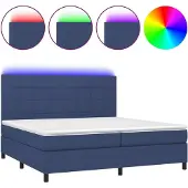 Syfax Cama box spring colchón y luces LED tela azul 200x200 cm