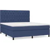 Syfax Cama box spring con colchón tela azul 160x200 cm