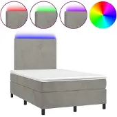 Syfax Cama box spring colchón y LED terciopelo gris claro 120x200 cm