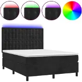Syfax Cama box spring colchón y LED terciopelo negro 140x200 cm