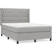 Syfax Cama box spring con colchón tela gris claro 140x190 cm