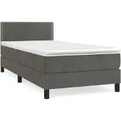 Syfax Cama box spring con colchón terciopelo gris oscuro 100x200 cm