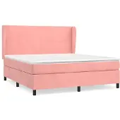 Syfax Cama box spring con colchón terciopelo rosa 160x200 cm