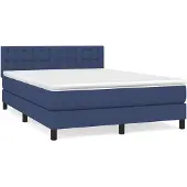 Syfax Cama box spring con colchón tela azul 140x200 cm