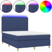 Syfax Cama box spring colchón y luces LED tela azul 140x200 cm